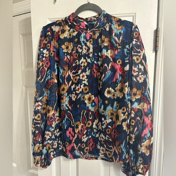 Jade Melody Cinched Neck Multi Blouse In Blue Multi MEDIUM - Picture 1 of 2